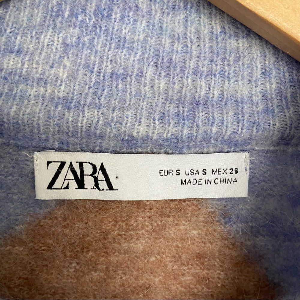ZARA Wool Mohair Blue Argyle Sweater S - Picture 6 of 8